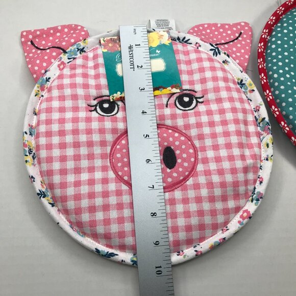 Set of 2 Pioneer Woman Trivet Pot Holder Pig and Horse Quilted 10" New - Picture 9 of 11
